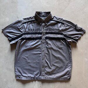 harley davidson grey biker button up shirt